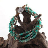 Boho Bracelet, RH 3 Layers Leather Wrap Bracelet, Green and Purple Natural Stones