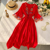Vintage Dress, Boho Midi Dress, Dress, Gown, Embroidered Dress Hope in Blue, Red, White and Yellow