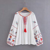 Boho Tops for Women, Boho Tops for Women, Boho Blouse, Embroidery Cotton in Navy, Red, White and Black