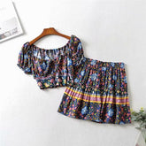 Boho Two Piece Set, Two Piece Skirt Set, Wild Floral in Navy