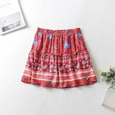 Boho Two Piece Set, Two Piece Skirt Set, Wild Floral in Red