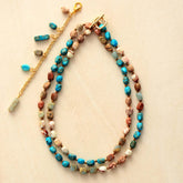 Boho Necklace, Mala Necklace, Blue & Brown Imperial Jaspers
