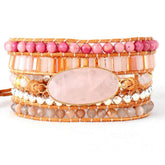Boho Bracelet, 5 Layers Leather Wrap Bracelet, Pink Pastel�Rhodonite