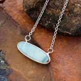 Boho Necklace, Blue Amazonite Pendant Silver Chain