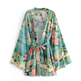 Boho Robe, Short Kimono Robe Short, Lily Lotus in Green