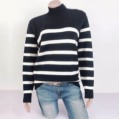 Boho Sweater, Retro Knit Cardigan, Blue Navy Stripe
