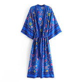 Boho Robe, Kimono Robe, Beach Cover up, Blue Peony Bird