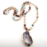 Boho Necklace, RH Amazonite Crystal Druzy Brown Natural Stone