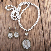 Boho Necklace, Jewelry Set, RH Crystal Black White Glass