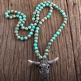 Boho Necklace, RH Antique Horn Crystal Lava Stone