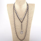 Boho Necklace, RH Antique Brass White Stone Glass