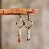 Boho Earrings, Dangle Earrings, Vintage Natural Stone Brown and Pink