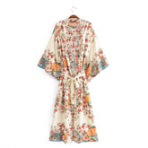 Boho Robe, Kimono Robe, Beach Cover up, White Floral