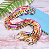 Boho Necklace, Long Blue Hippie Shell
