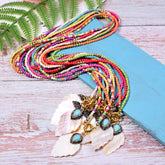 Boho Necklace, Blue Colorful Leaf Shell