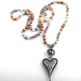 Boho Necklace, RH Amazonite Jasper, Heart Brown Natural Stone