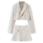 Vintage Two Piece Set, Matching Crop Blazer and Mini Skirt, Charlotte in White Ivory