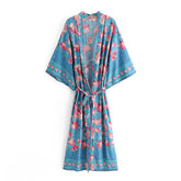 Boho Robe, Kimono Robe, Beach Cover up, Blue Rosa