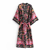 Boho Robe, Kimono Robe, Beach Cover up, Pink Night Blooming