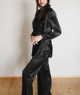 Boho Pajamas, Pajamas Sets for Women, PJ Satin Francine in Navy, Brown and Black