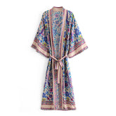 Boho Robe, Kimono Robe, Beach Cover up, Purple Peony Bird