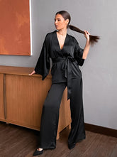 Boho Pajamas, Pajamas Sets for Women, PJ Satin Clementine in Black, Navy, Gray and Red