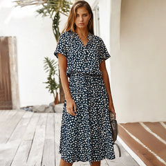 Boho Midi Dress, Sundress, Quinn Polka Dot in Green and Navy Blue