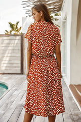 Boho Midi Dress, Sundress, Quinn Polka Dot in Orange Brick
