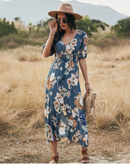 Boho Midi Dress, Sundress, Canna in Blue