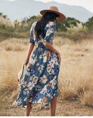 Boho Midi Dress, Sundress, Canna in Blue
