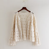Boho Cardigan,Vinatge Crochet Cardigan Blouse, Marry White and Apricot
