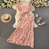 Vintage Two Piece Set, Boho Matching Top and Skirt, Olivia Bouquet Pink, Red and 4 Colors