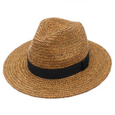 Boho Hat, Sun Hat, Beach Hat, Raffia Grass Fedora Jazz Hat, Mia Black Caramel