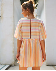Boho Mini Dress Sundress, Cotton Stripe in Pink