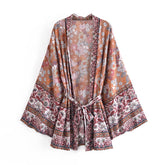 Boho Robe, Kimono Robe, Beach Cover up, Short Robe, Gabriella in Dusty Pink Brown