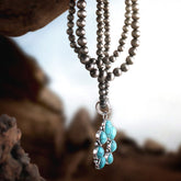 Boho Necklace, RH Antique Moon Metal Turquoise Blue Flower