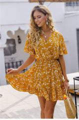 Boho Mini Dress Sundress, Yellow Penny