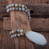 Boho Necklace, RH Rose Quart Amazonite, Oval Blue White Black Natural Stone