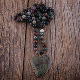 Boho Necklace, RH India Agated Green Heart Natural Stone