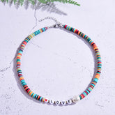 Boho Personalized Custom Necklace, Clay Bead Choker, Love Lucky Happy