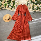 Vintage Dress, Boho Maxi Dress, Pleated Dress, Gown, Josie in Pink, Orange, Yellow and Red