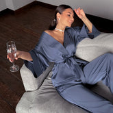 Boho Pajamas, Pajamas Sets for Women, PJ Satin Clementine in Blue and Green