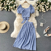 Vintage Two Piece Set, Boho Matching Top and Skirt, Urban Flower in Yellow, Pink and Blue and 8 Colors