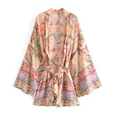Boho Robe, Kimono Robe, Beach Cover up, Short Robe, Sweet Vintage Pink Flower