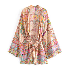 Boho Robe, Kimono Robe, Beach Cover up, Short Robe, Sweet Vintage Pink Flower
