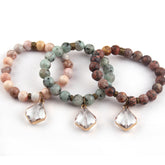 Boho Bracelet, RH Yoga Bracelet, Natural Stone with Glass Crystal
