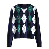 Boho Sweater, Retro Knit Cardigan, Blue Check
