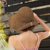 Boho Hat, Beach Sun Hat, Grass Flod Hat in White and Caramel