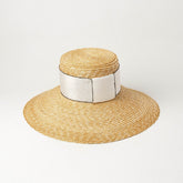 Boho Hat, Beach Sun Hat, Retro Straw Hat Anna with Ribbon Beige and Black