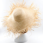 Boho Hat, Sun Beach Hat, Fringed Wide Brim Straw Hat, Fleur in Beige